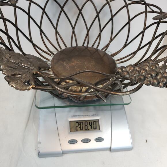 Godinger Silver Art Co Ltd. Wire Basket With Handle Grapevine Grape Leaves 11" - Picture 12 of 12